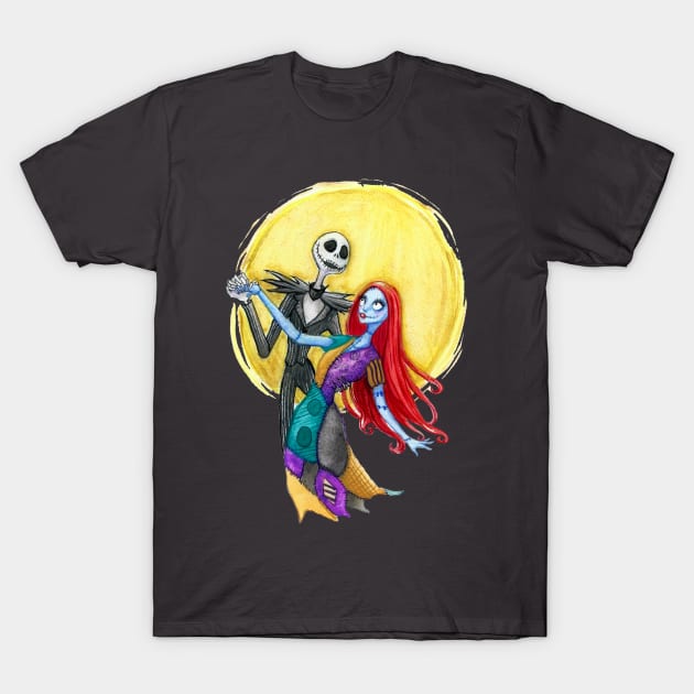 Jack and Sally Watercolor T-Shirt by Wingedwarrior